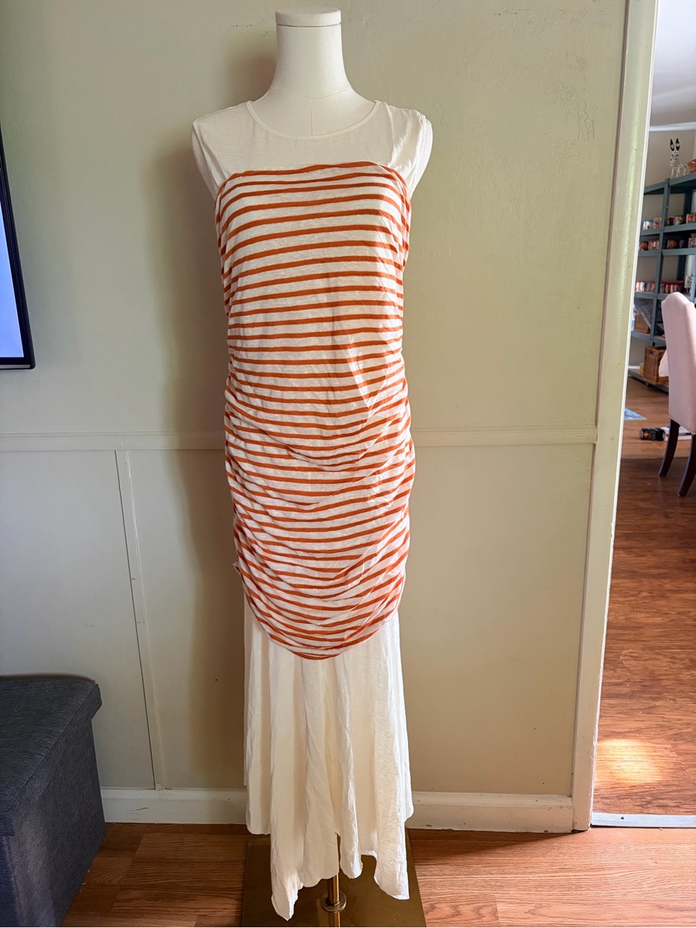 Max Studio White Maxi Dress with Orange Striped Overlay